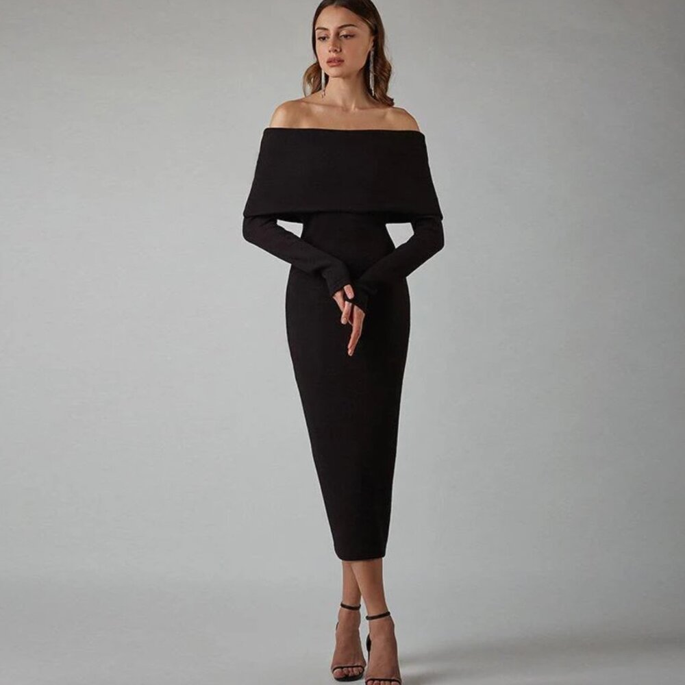 Black Off The Shoulder Long Sleeves Tight Dresses | Showpo.